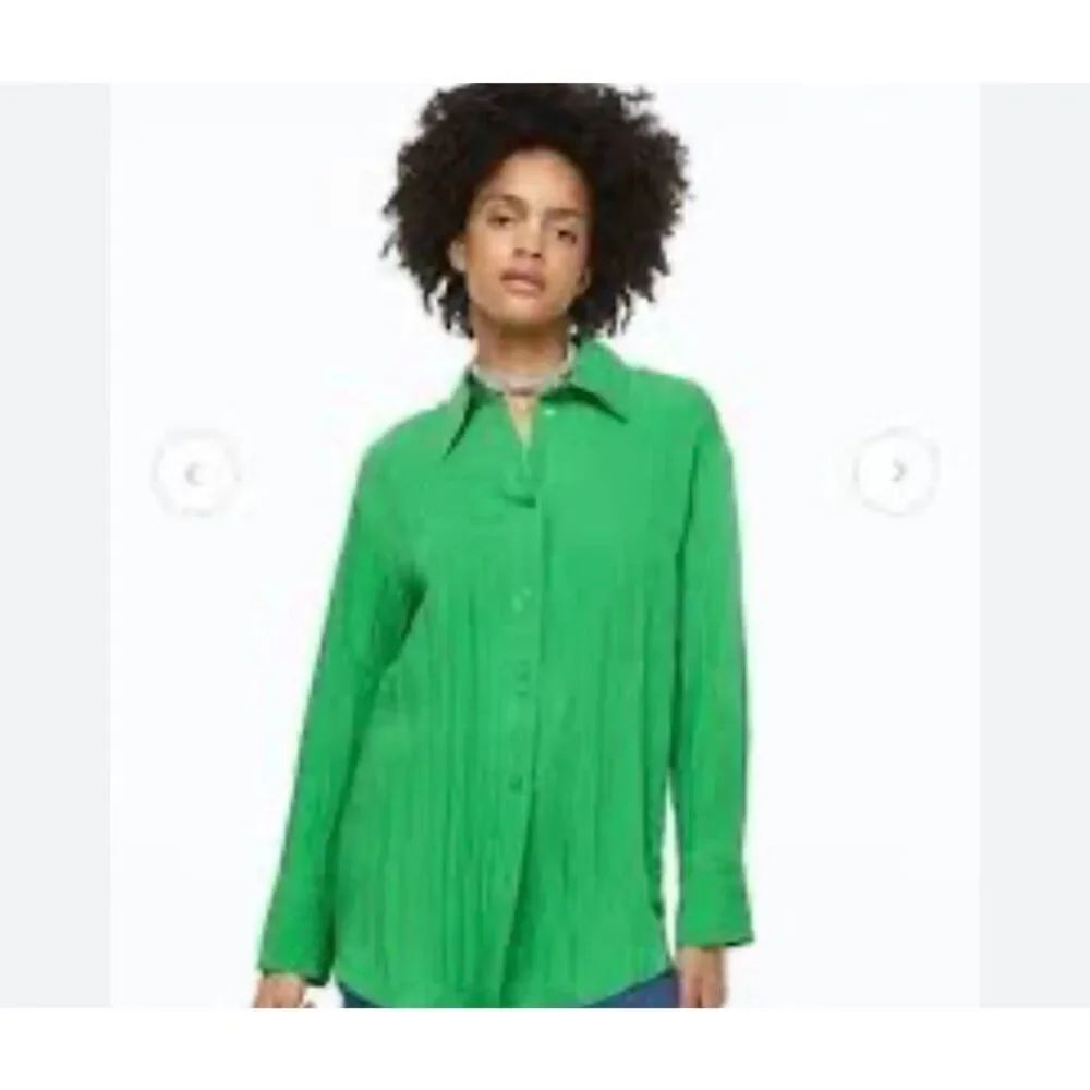 NWT H&M crinkled guys recycled, green oversized Blouse XS